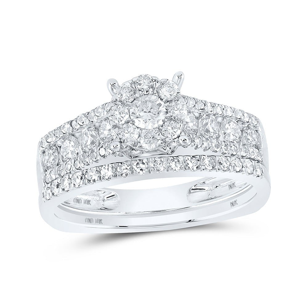 Dazzling Brilliance | 10kt White Gold Diamond Cluster Bridal Wedding Ring Band Set 1 Cttw - Splendid Jewellery