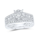Dazzling Brilliance | 10kt White Gold Diamond Cluster Bridal Wedding Ring Band Set 1 Cttw - Splendid Jewellery