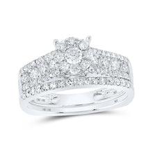 Load image into Gallery viewer, Dazzling Brilliance | 10kt White Gold Diamond Cluster Bridal Wedding Ring Band Set 1 Cttw - Splendid Jewellery
