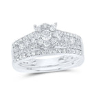 Dazzling Brilliance | 10kt White Gold Diamond Cluster Bridal Wedding Ring Band Set 1 Cttw - Splendid Jewellery
