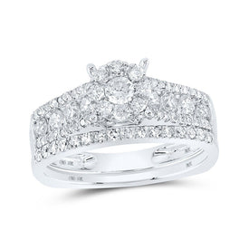 Dazzling Brilliance | 10kt White Gold Diamond Cluster Bridal Wedding Ring Band Set 1 Cttw - Splendid Jewellery