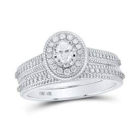 Dazzling Brilliance | 10kt White Gold Oval Diamond Halo Bridal Wedding Ring Band Set 1/2 Cttw - Splendid Jewellery