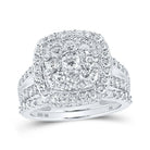 Dazzling Brilliance: 10kt White Gold Round Diamond Cluster Bridal Wedding Ring Band Set 1 - 7/8 Cttw - Splendid Jewellery