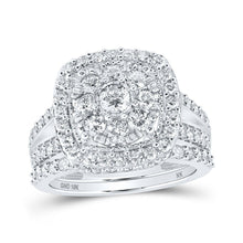 Load image into Gallery viewer, Dazzling Brilliance: 10kt White Gold Round Diamond Cluster Bridal Wedding Ring Band Set 1 - 7/8 Cttw - Splendid Jewellery