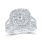 Dazzling Brilliance: 10kt White Gold Round Diamond Cluster Bridal Wedding Ring Band Set 1 - 7/8 Cttw - Splendid Jewellery