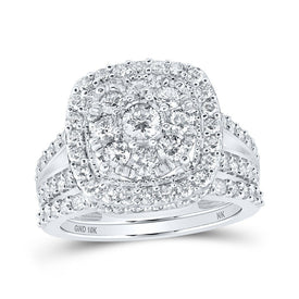 Dazzling Brilliance: 10kt White Gold Round Diamond Cluster Bridal Wedding Ring Band Set 1 - 7/8 Cttw - Splendid Jewellery