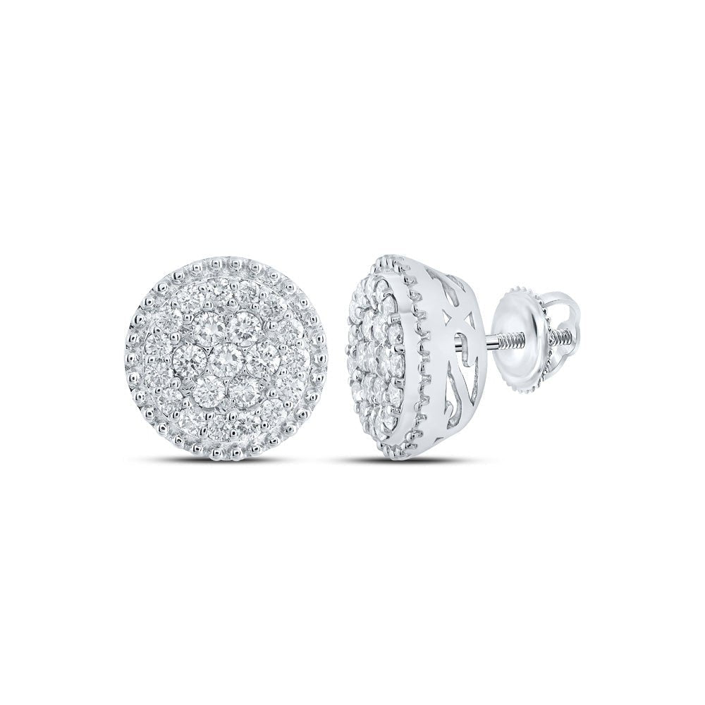 Dazzling Brilliance: 10kt White Gold Womens Round Diamond Cluster Earrings 1 Cttw - Splendid Jewellery