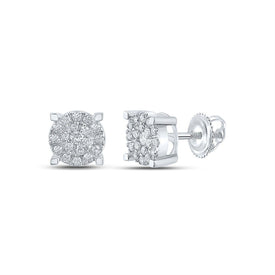 Dazzling Brilliance: 10kt White Gold Womens Round Diamond Cluster Earrings 1/2 Cttw - Splendid Jewellery