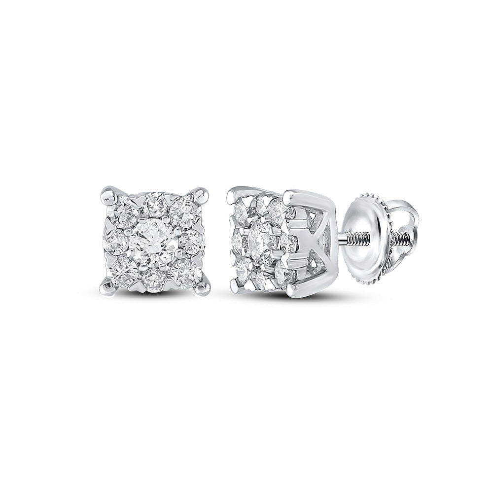 Dazzling Brilliance: 10kt White Gold Womens Round Diamond Cluster Earrings 1/2 Cttw - Splendid Jewellery