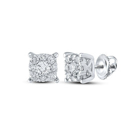Dazzling Brilliance: 10kt White Gold Womens Round Diamond Cluster Earrings 1/2 Cttw - Splendid Jewellery