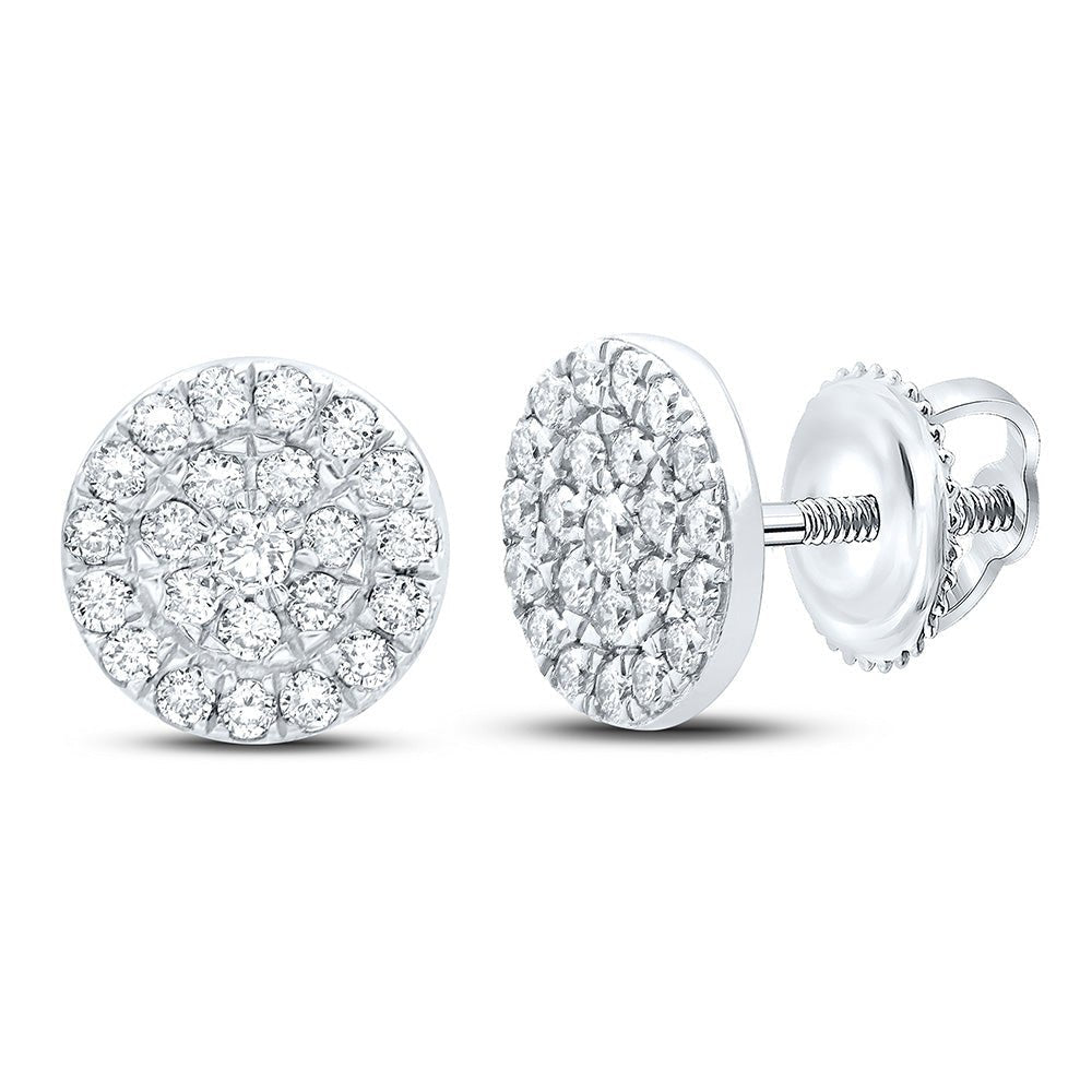 Dazzling Brilliance: 10kt White Gold Womens Round Diamond Cluster Earrings 1/4 Cttw - Splendid Jewellery