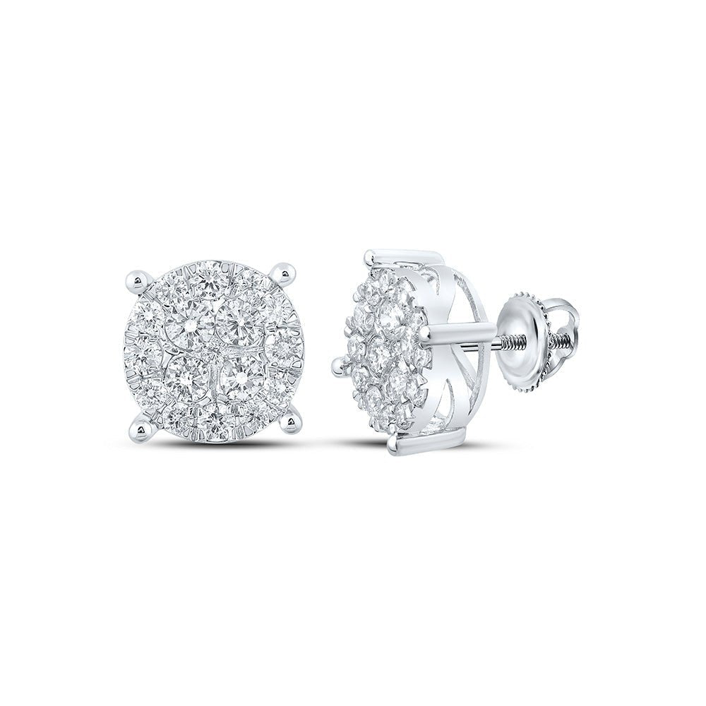 Dazzling Brilliance: 10kt White Gold Women's Round Diamond Cluster Earrings - Splendid Jewellery