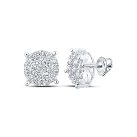 Dazzling Brilliance: 10kt White Gold Women's Round Diamond Cluster Earrings - Splendid Jewellery