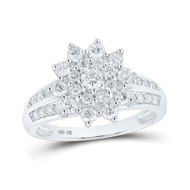 Dazzling Brilliance: 10kt White Gold Womens Round Diamond Cluster Ring 1 Cttw - Splendid Jewellery