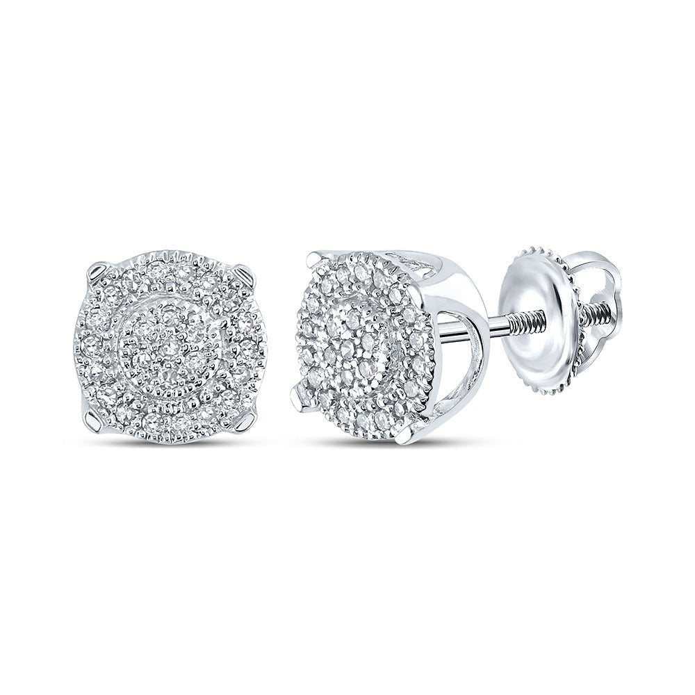 Dazzling Brilliance: 10kt White Gold Women's Round Diamond Fashion Cluster Earrings 1/8 Cttw - Splendid Jewellery