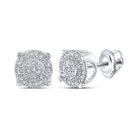 Dazzling Brilliance: 10kt White Gold Women's Round Diamond Fashion Cluster Earrings 1/8 Cttw - Splendid Jewellery
