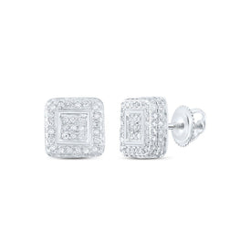 Dazzling Brilliance: 10kt White Gold Womens Round Diamond Square Earrings 1/2 Cttw - Splendid Jewellery