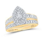 Dazzling Brilliance 10kt Yellow Gold Round Diamond Halo Bridal Wedding Ring Band Set - Splendid Jewellery