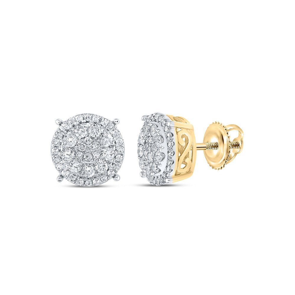 Dazzling Brilliance: 10kt Yellow Gold Womens Round Diamond Fashion Cluster Earrings 1/2 Cttw - Splendid Jewellery