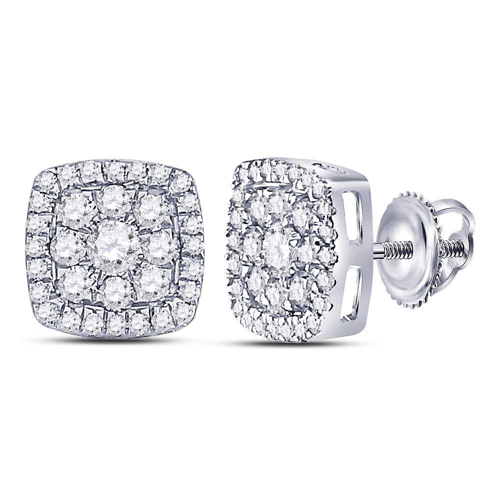 Dazzling Brilliance: 14kt White Gold Square Cluster Diamond Earrings - Splendid Jewellery