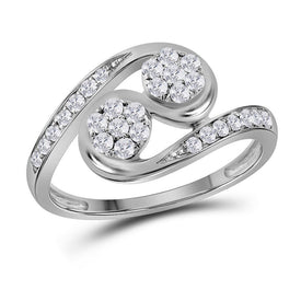Dazzling Brilliance: 14kt White Gold Womens Round Diamond Cluster 2 - stone Ring 1/2 Cttw - Splendid Jewellery