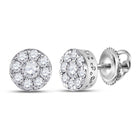 Dazzling Brilliance: 14kt White Gold Womens Round Diamond Cluster Earrings 1/2 Cttw - Splendid Jewellery