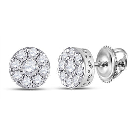 Dazzling Brilliance: 14kt White Gold Womens Round Diamond Cluster Earrings 1/2 Cttw - Splendid Jewellery