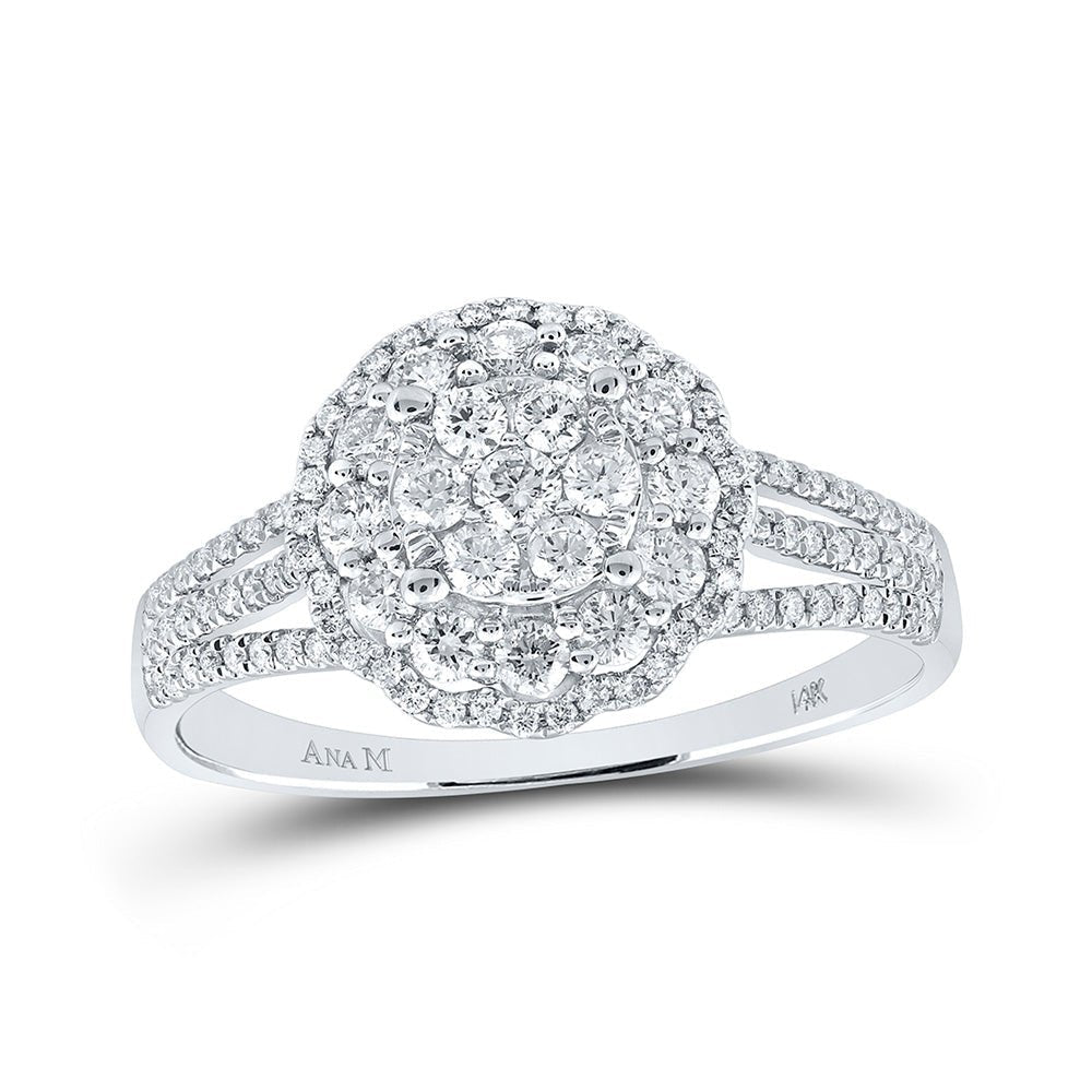 Dazzling Diamond Blossom Ring | 14kt White Gold Womens Round Diamond Halo Flower Cluster Ring 7/8 Cttw - Splendid Jewellery