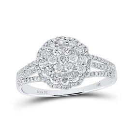 Dazzling Diamond Blossom Ring | 14kt White Gold Womens Round Diamond Halo Flower Cluster Ring 7/8 Cttw - Splendid Jewellery