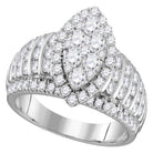 Dazzling Diamond Brilliance: 10kt White Gold Womens Round Diamond Oval Cluster Ring 1 - 7/8 Cttw - Splendid Jewellery