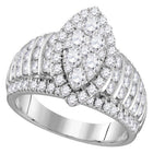Dazzling Diamond Brilliance: 10kt White Gold Womens Round Diamond Oval Cluster Ring 1 - 7/8 Cttw - Splendid Jewellery