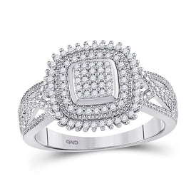 Dazzling Diamond Brilliance: 10kt White Gold Womens Round Diamond Square Cluster Ring 1/4 Cttw - Splendid Jewellery