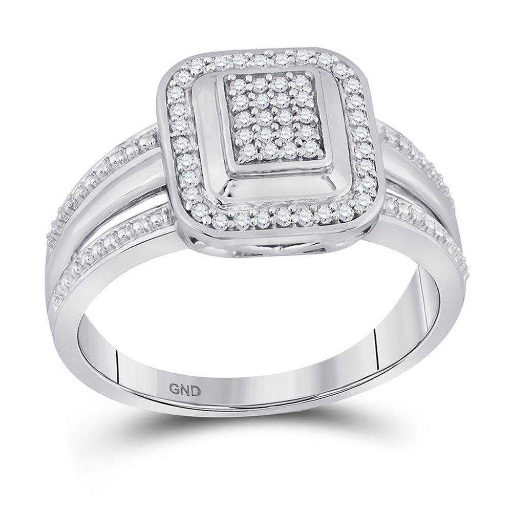 Dazzling Diamond Cluster Ring | 10kt White Gold Womens Round Diamond Square Cluster Ring 1/6 Cttw - Splendid Jewellery