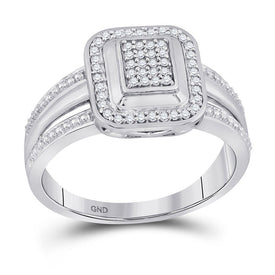 Dazzling Diamond Cluster Ring | 10kt White Gold Womens Round Diamond Square Cluster Ring 1/6 Cttw - Splendid Jewellery