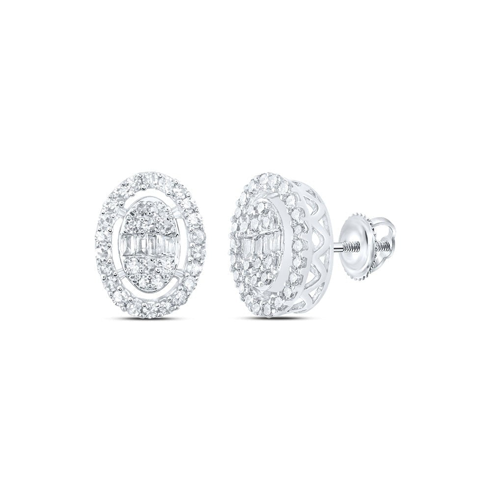 Dazzling Diamond Delight: 10kt White Gold Baguette Diamond Oval Earrings - Splendid Jewellery