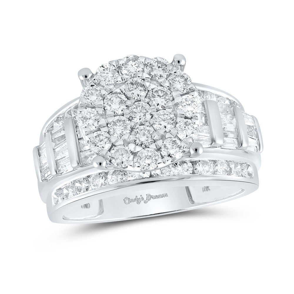 Dazzling Diamond Delight: 10kt White Gold Round Diamond Cluster Bridal Wedding Engagement Ring 2 Cttw - Splendid Jewellery