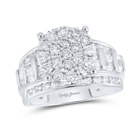 Dazzling Diamond Delight: 10kt White Gold Round Diamond Cluster Bridal Wedding Engagement Ring 2 Cttw - Splendid Jewellery