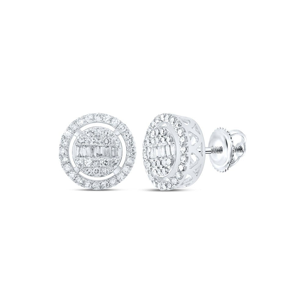 Dazzling Diamond Delight 10kt White Gold Womens Baguette Circle Earrings - Splendid Jewellery