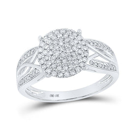 Dazzling Diamond Delight: 10kt White Gold Womens Round Diamond Circle Cluster Ring 3/8 Cttw - Splendid Jewellery