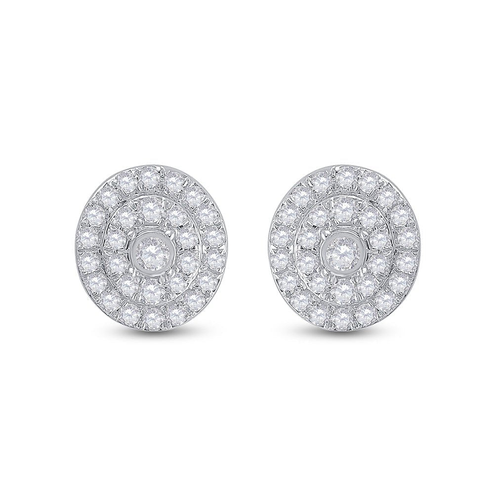 Dazzling Diamond Delight: 10kt White Gold Womens Round Diamond Oval Earrings 1/3 Cttw - Splendid Jewellery