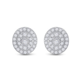Dazzling Diamond Delight: 10kt White Gold Womens Round Diamond Oval Earrings 1/3 Cttw - Splendid Jewellery