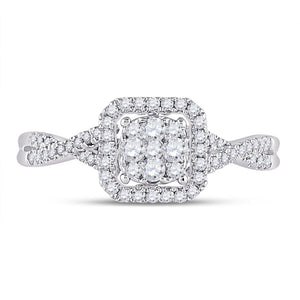 Dazzling Diamond Delight: 10kt White Gold Womens Round Diamond Square Cluster Ring 1/2 Cttw - Splendid Jewellery