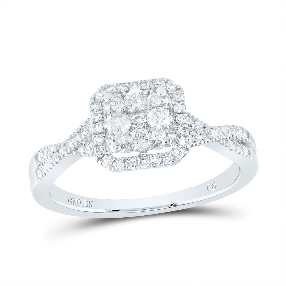 Dazzling Diamond Delight: 10kt White Gold Womens Round Diamond Square Cluster Ring 1/2 Cttw - Splendid Jewellery