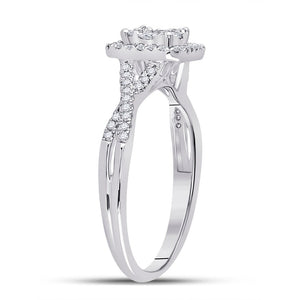 Dazzling Diamond Delight: 10kt White Gold Womens Round Diamond Square Cluster Ring 1/2 Cttw - Splendid Jewellery