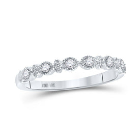Dazzling Diamond Delight | 10kt White Gold Womens Round Diamond Stackable Band Ring 1/10 Cttw - Splendid Jewellery