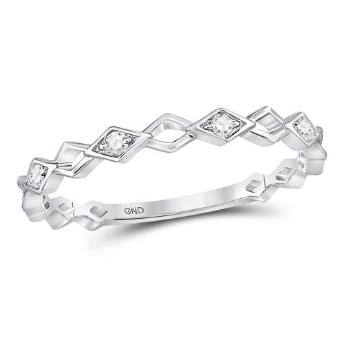 Dazzling Diamond Delight | 10kt White Gold Womens Round Diamond Stackable Band Ring 1/20 Cttw - Splendid Jewellery