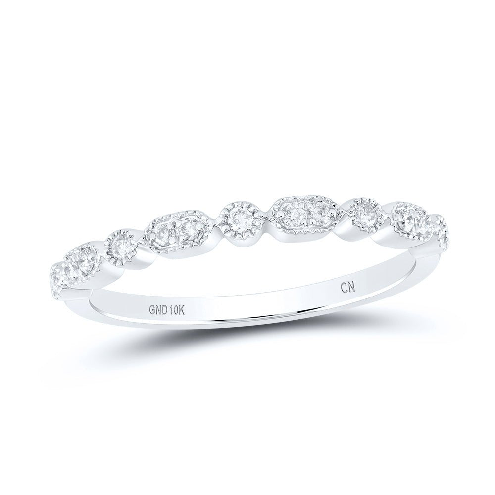 Dazzling Diamond Delight: 10kt White Gold Womens Round Diamond Stackable Band Ring 1/8 Cttw Top view from the 10Kt White Gold Womens Round Diamond Stackable Band Ring 1 8 Cttwpin228933 collection by Splendid Jewellery