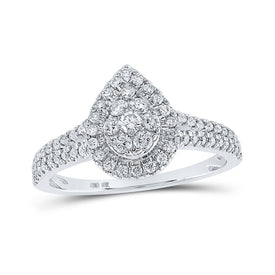 Dazzling Diamond Delight: 10kt White Gold Womens Round Diamond Teardrop Cluster Ring 1/2 Cttw - Splendid Jewellery
