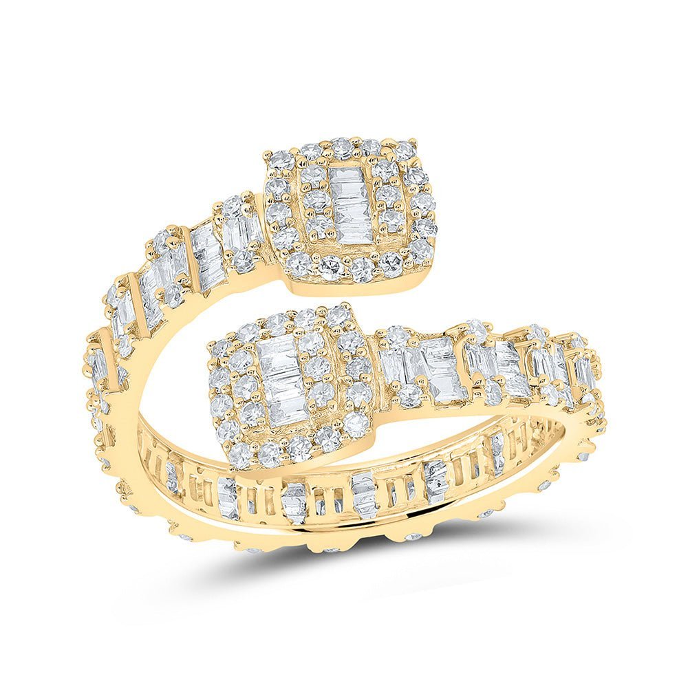 Dazzling Diamond Delight | 10kt Yellow Gold Womens Baguette Diamond Cushion Cuff Band Ring 1 Cttw - Splendid Jewellery