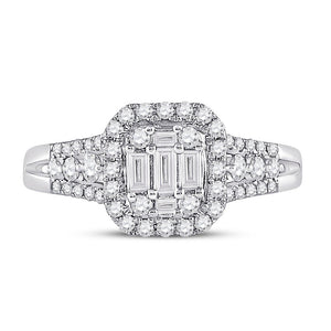 Dazzling Diamond Delight | 14kt White Gold Baguette and Round Diamond Cluster Ring 3/4 Cttw - Splendid Jewellery